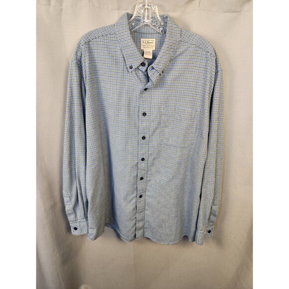 GUC LL Bean XL Long Sleeve Button Down Blue Black Green Houndstooth 298276 - Picture 1 of 6